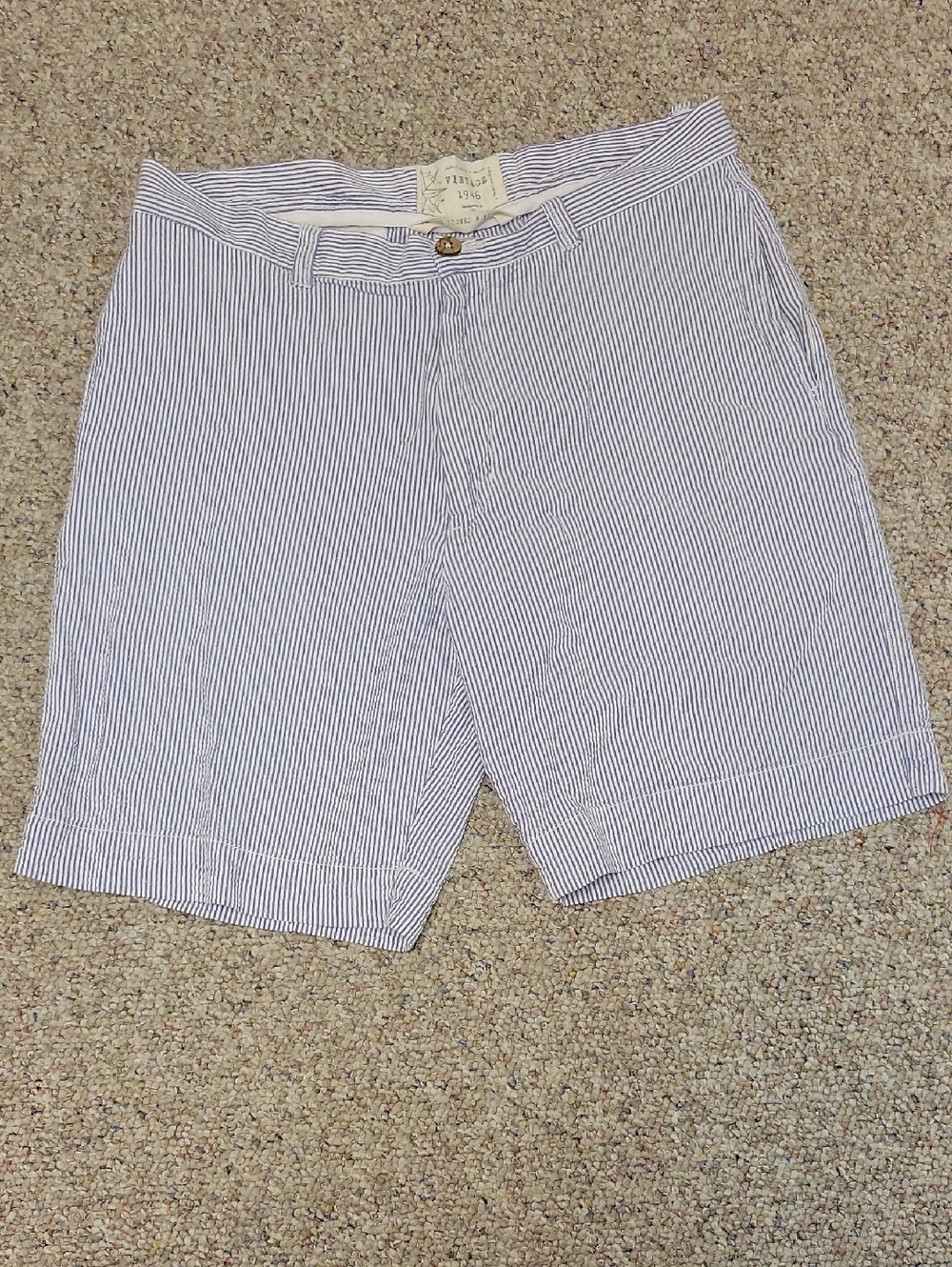 Vintage 1946 Men's Blue & White Seersucker Shorts Sz 36 Summer Preppy Old Money